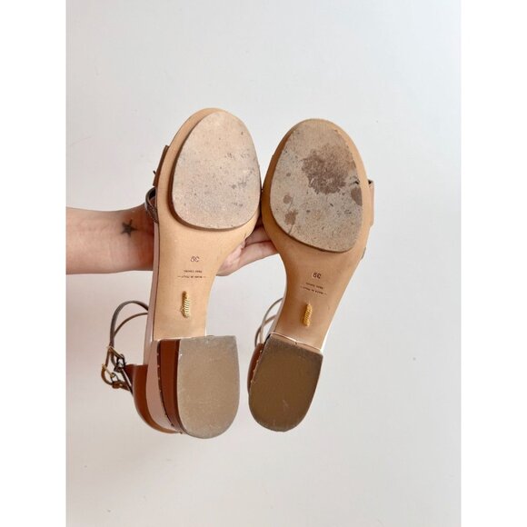 MAIYET Tan White Gold Colorblock Studded Stacked Block Heel Sandals, Size 39 - Picture 14 of 16